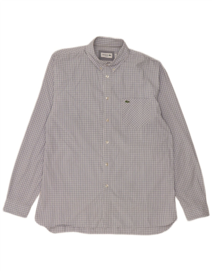 Lacoste Mens Slim Fit Shirt Size 42 Large Blue Gingham Cotton