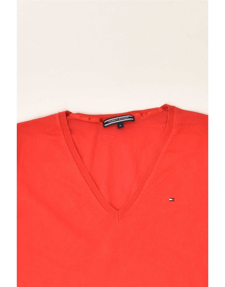 TOMMY HILFIGER Womens V-Neck Jumper Sweater UK 14 Medium Red Vintage Tommy Hilfiger and Second-Hand Tommy Hilfiger from Messina Hembry 