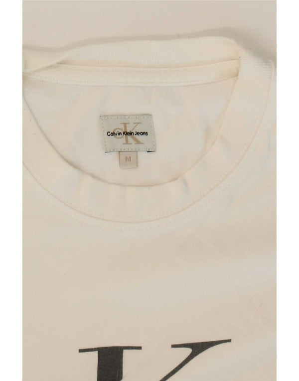 Calvin Klein Jeans Dame Crop Grafisk T-Shirt Top UK 12 Medium White