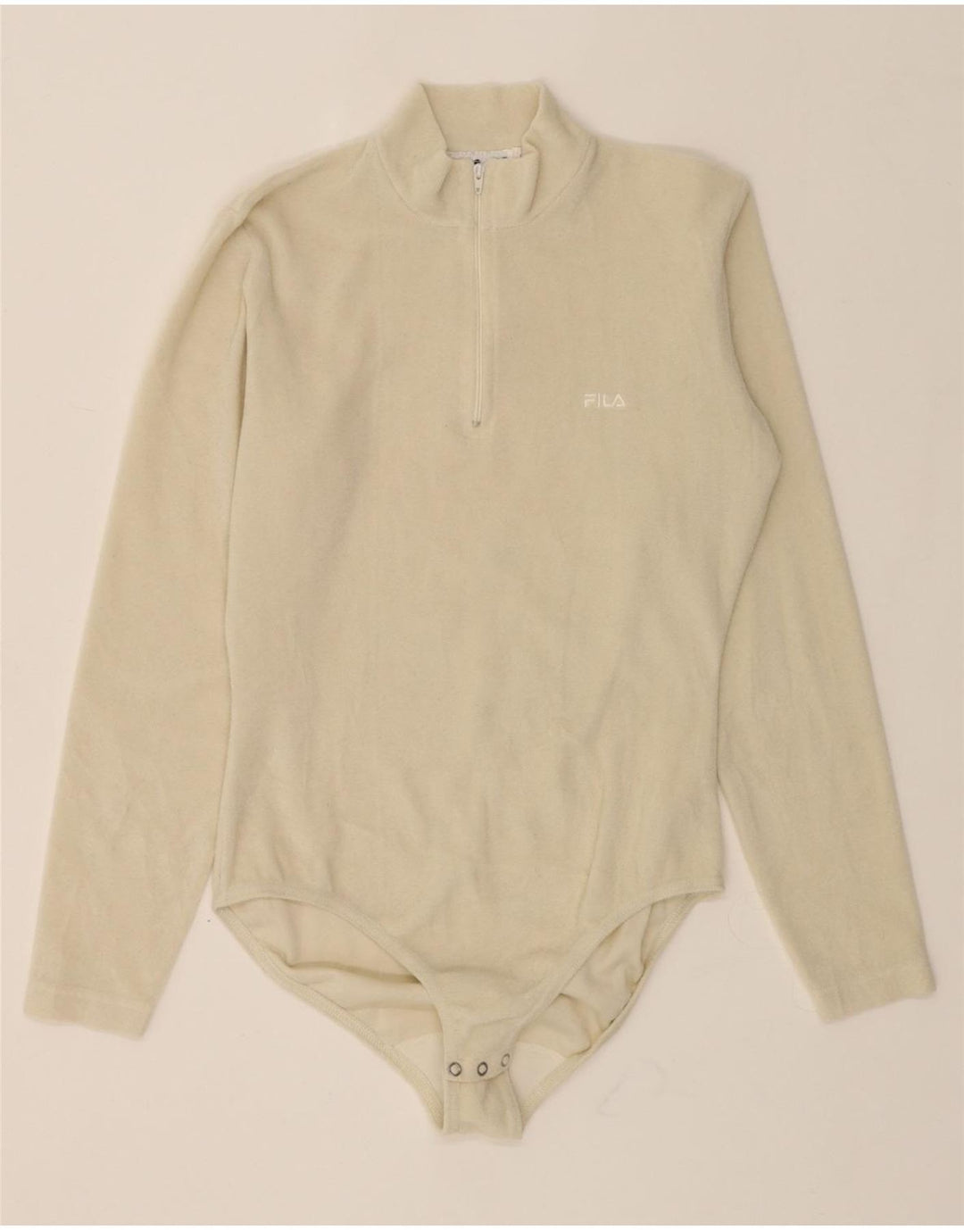 FILA Womens Fleece Bodysuit IT 42 Medium Beige Vintage Fila and Second-Hand Fila from Messina Hembry 