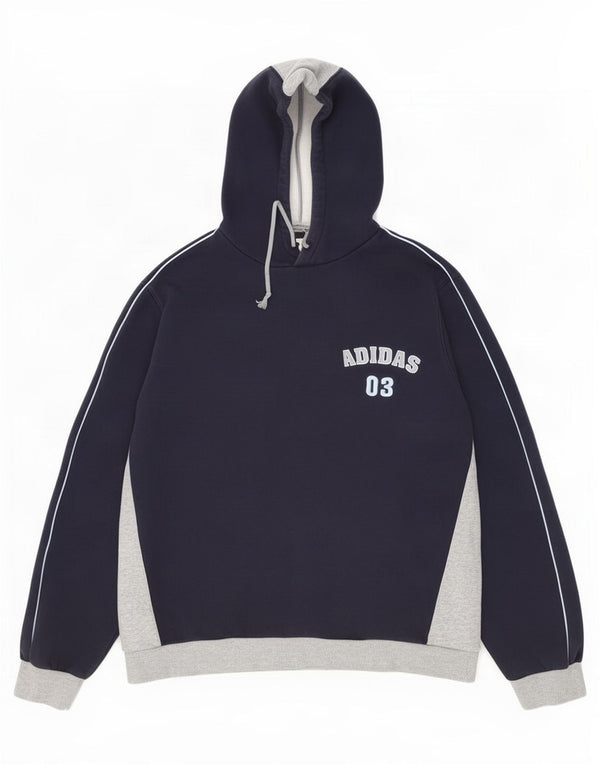 Adidas Hombre Sudadera Con Capucha Gráfica Jersey Grande Azul Marino Colorblock Algodón