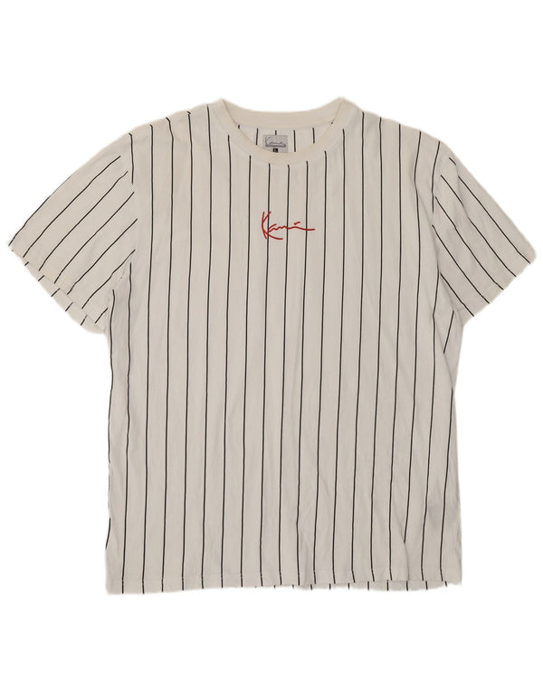 Karl Kani Mens Graphic T-Shirt Top Large White Pinstripe Cotton