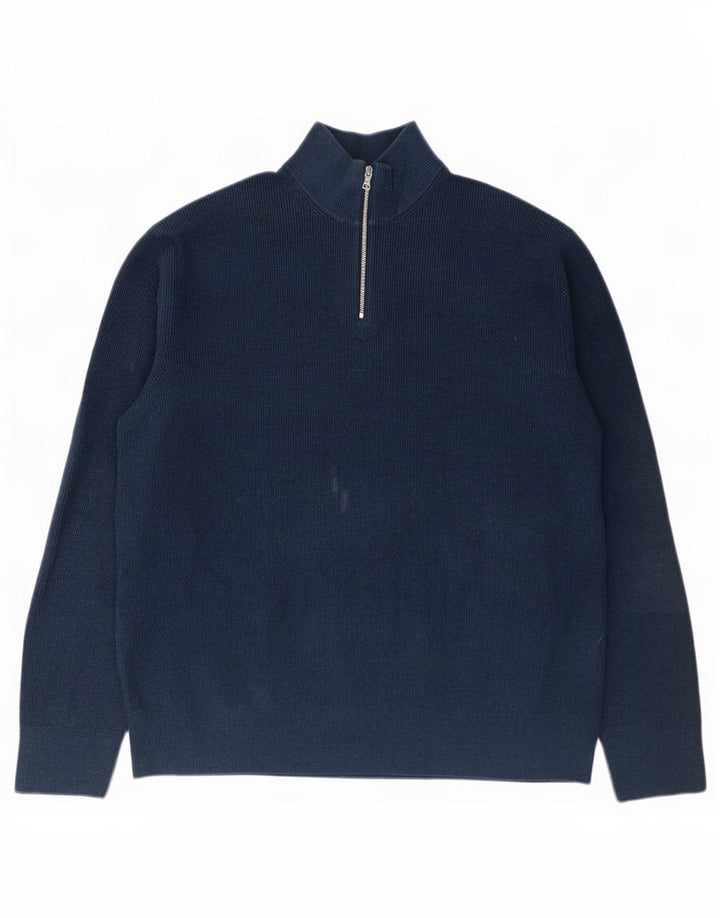 Marks & Spencer Mens Zip Neck Jumper Sweater 3XL Navy Blue Polyester