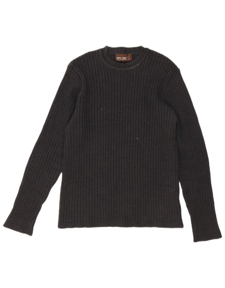 Zara Mens Crew Neck Jumper Sweater Medium Grey Wool
