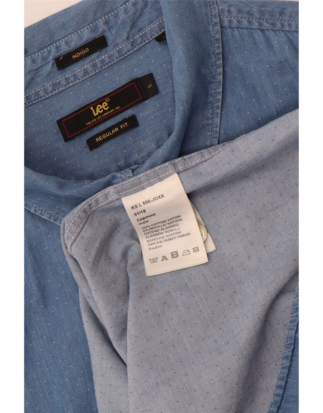Lee Chemise en jean à manches courtes pour homme, coupe régulière, petit coton à pois bleu
