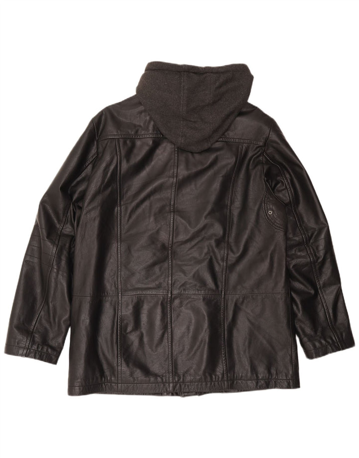 CONBIPEL Mens Hooded Leather Jacket IT 52 XL Black Leather