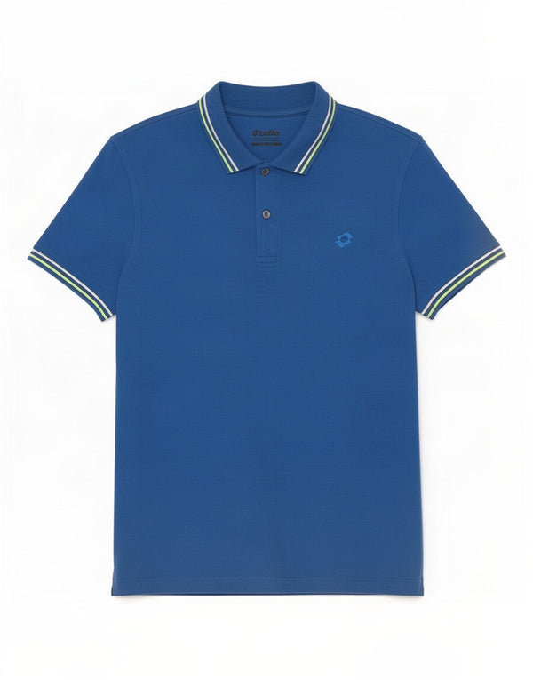 Lotto Mens Polo Shirt Medium Blue Striped Cotton