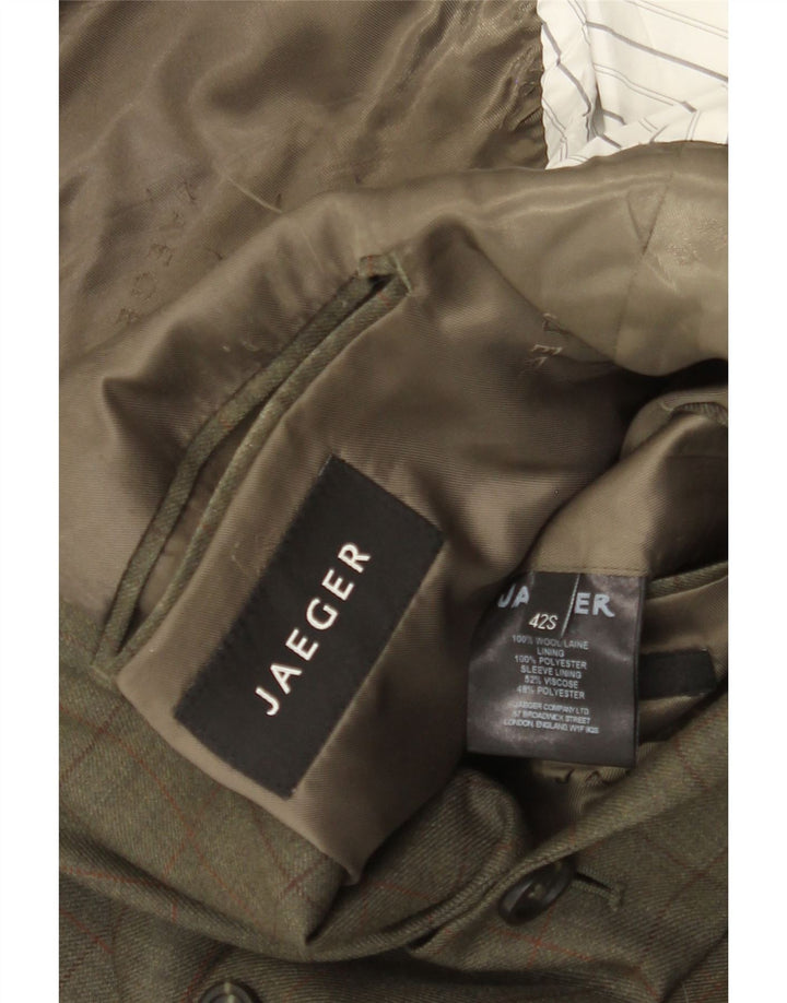 JAEGER Mens 2 Button Blazer Jacket UK 42 XL Khaki Check Wool