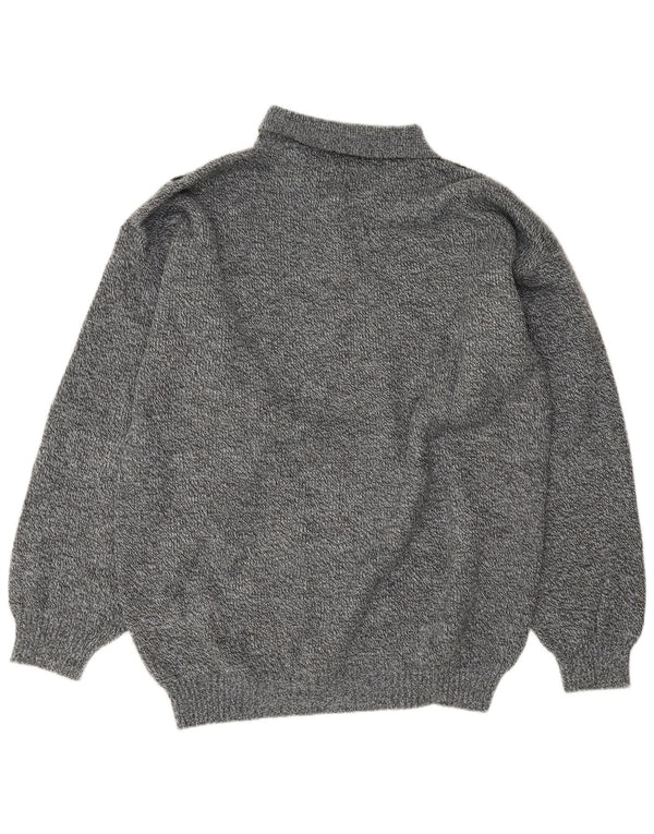 vintage Mens Polo Neck Jumper Pull Grand Bleu Rayé