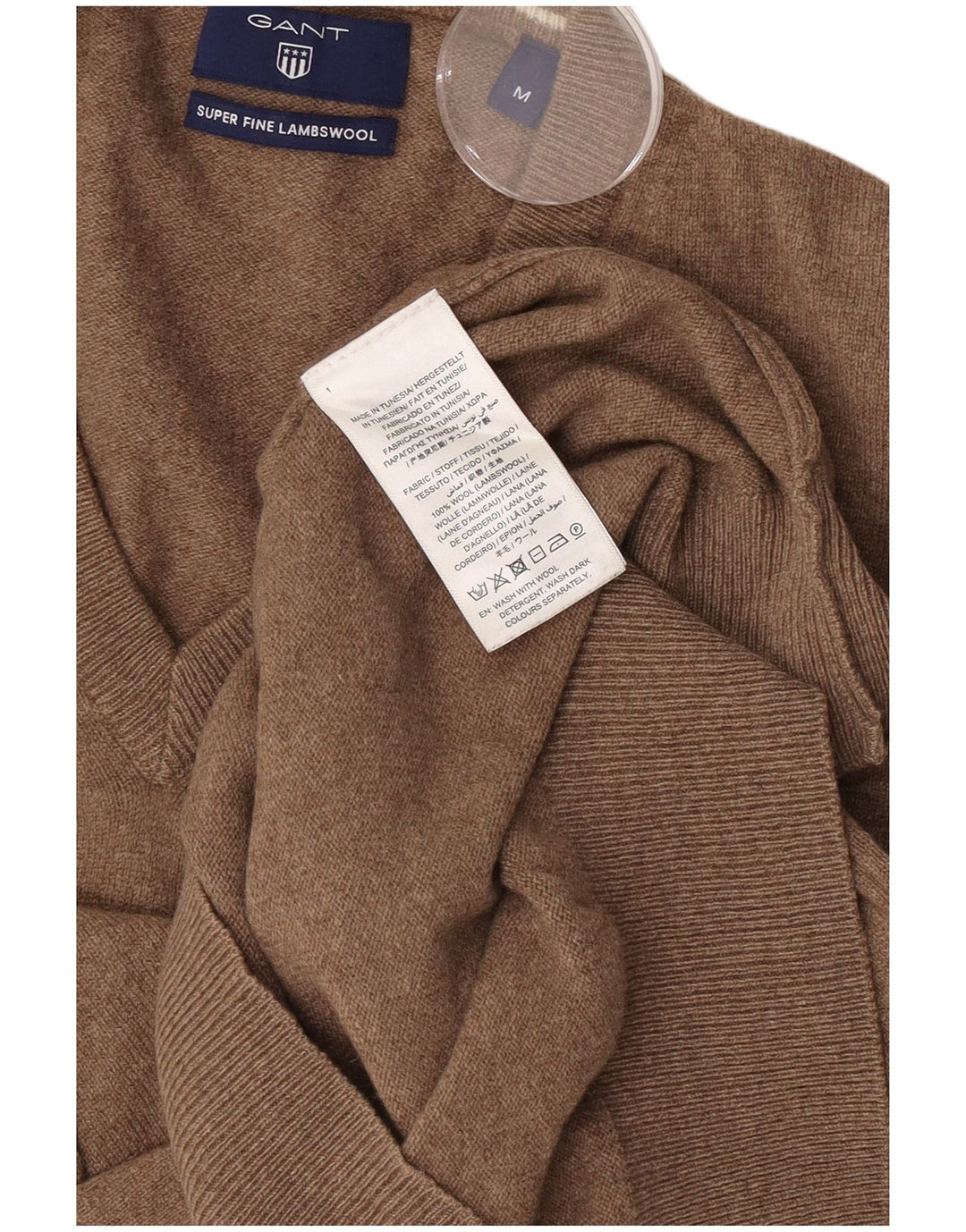 Gant Mens V-Neck Jumper Sweater Medium Brown Lambswool