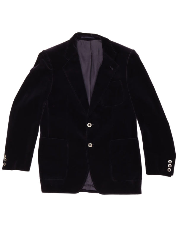 Vintage Herre 2-knaps Velvet Blazer Jacket UK 38 Medium Navy Blue Bomuld