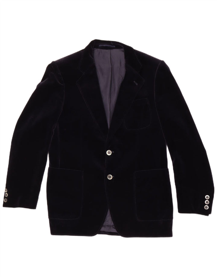 Vintage Mens 2 Button Velvet Blazer Jacket UK 38 Medium Navy Blue Cotton