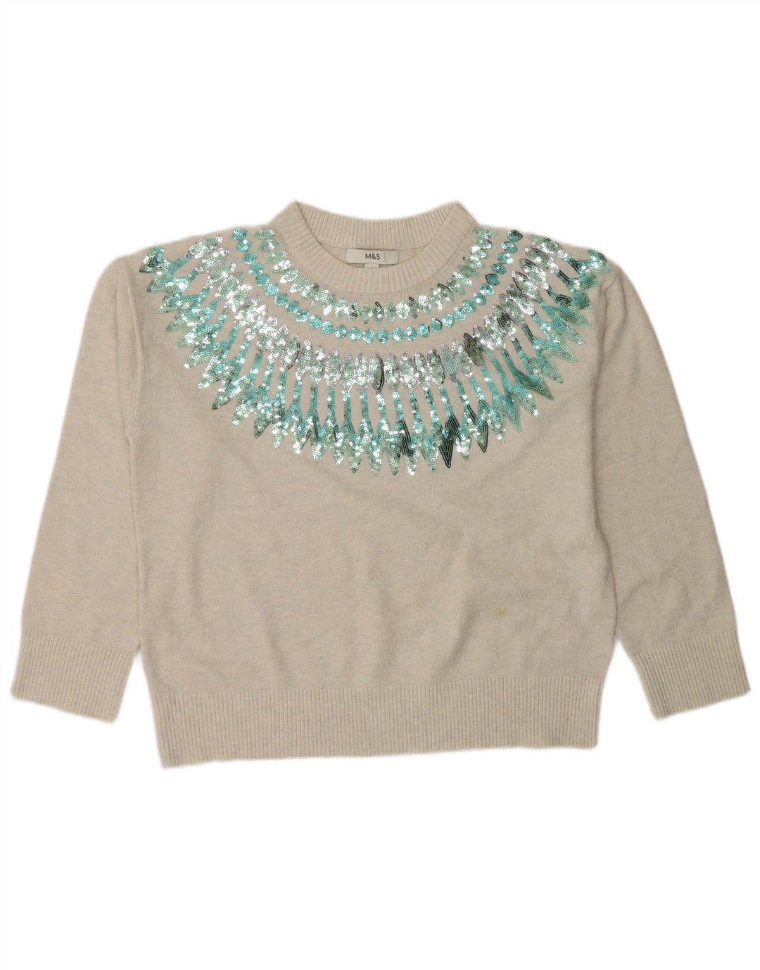 Marks & Spencer Damen-Pullover mit Rundhalsausschnitt, Gr. 14, Mittelbeige