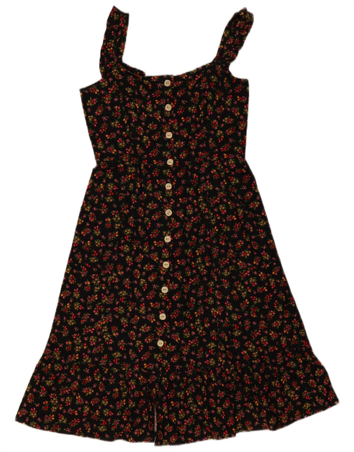 Vintage Womens Sundress UK 12 Medium Black Floral