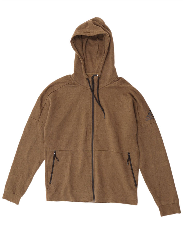 Adidas Mens Zip Hoodie Sweater Large Brown