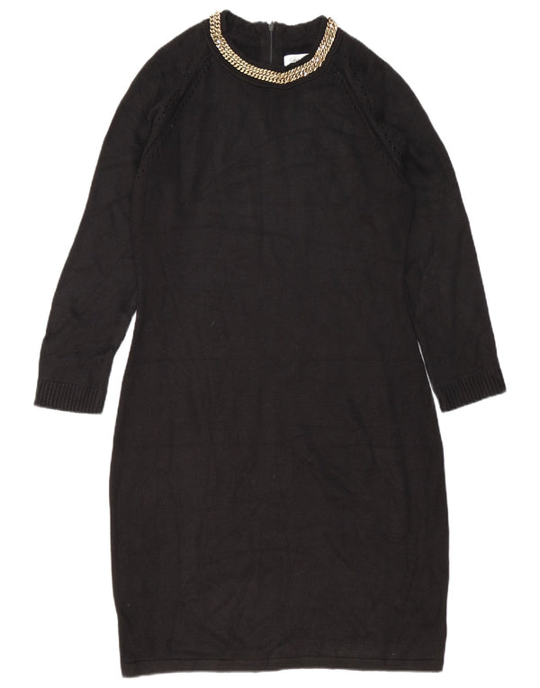 Calvin Klein Womens Long Sleeve Jumper Dress UK 16 Large Black Acrylic