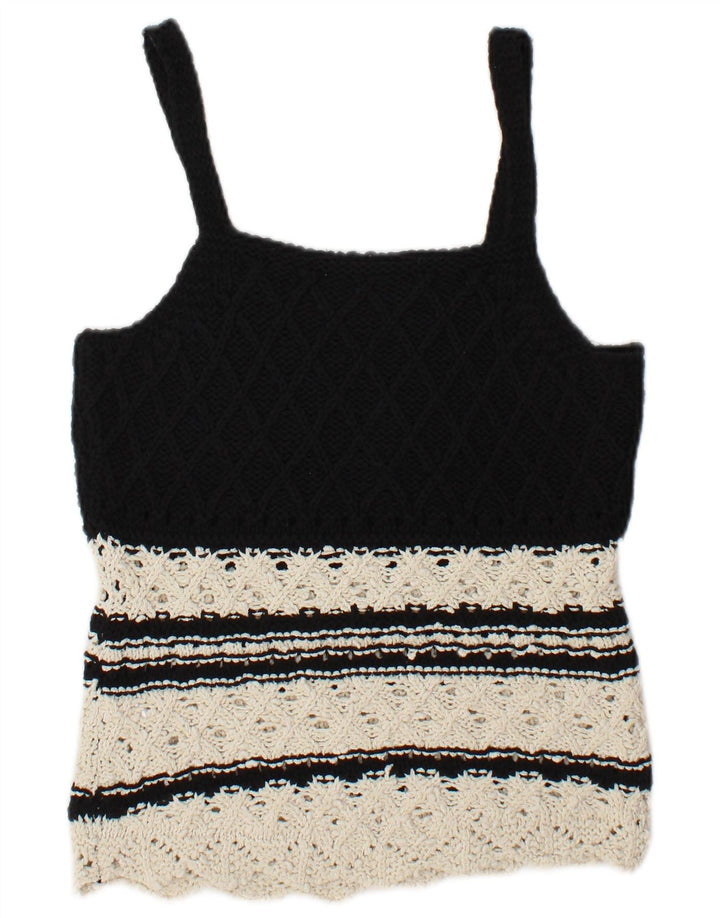 Zara Womens Knit Cami Top UK 12 Medium Black Colourblock Cotton
