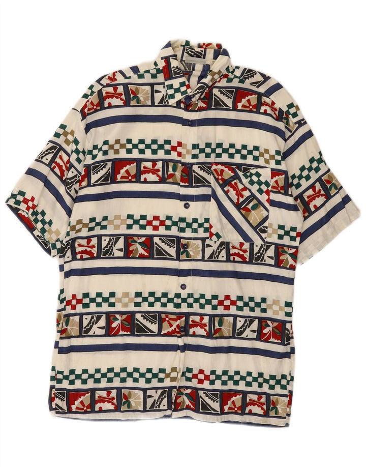 VINTAGE Mens Short Sleeve Shirt Small White Geometric