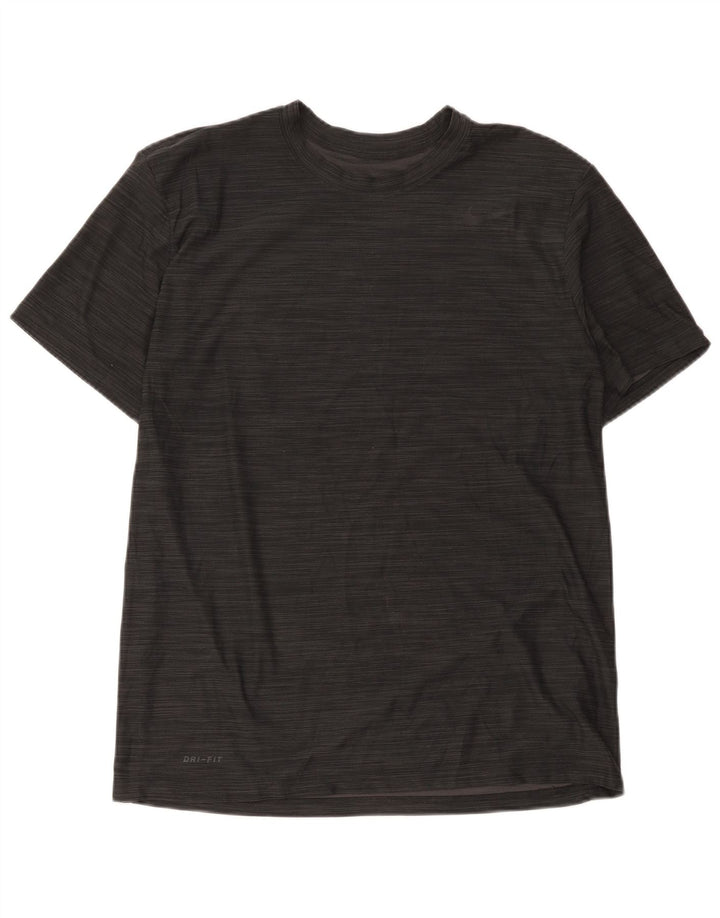 Nike Mens Dri Fit T-Shirt Top Large Black Striped Polyester