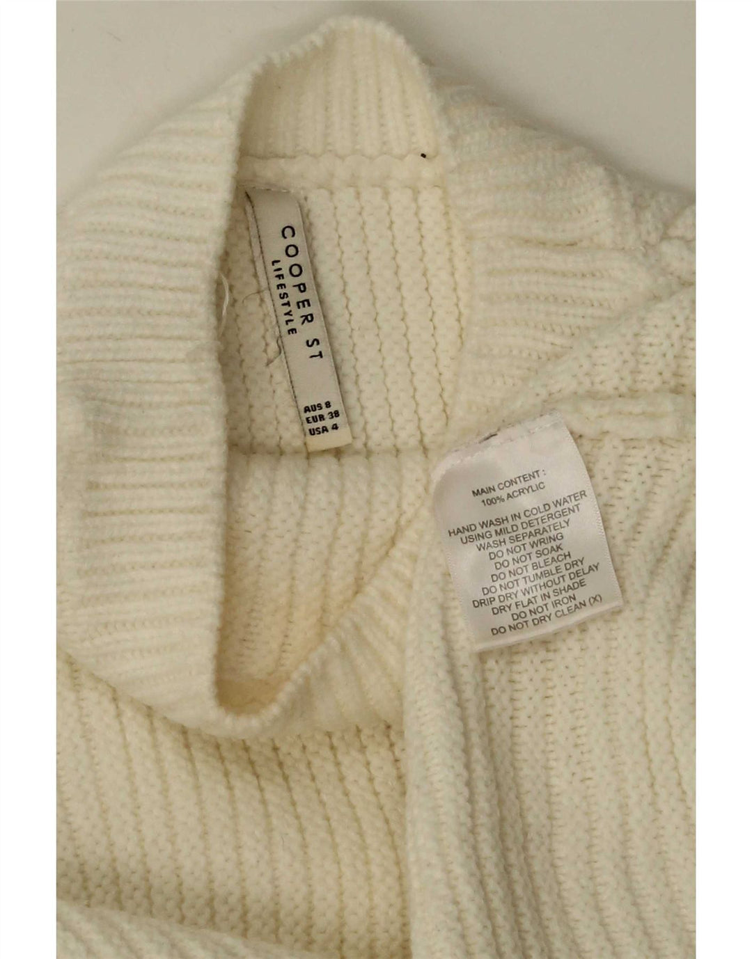 Cooper Womens 3/4 Sleeve Turtle Neck Jumper Sweater UK 8 Small White