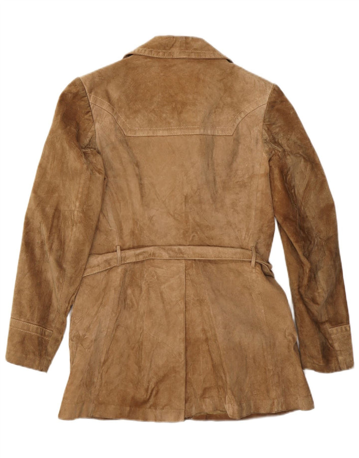 VINTAGE Dame ruskindsjakke IT 46 Stort beige læder
