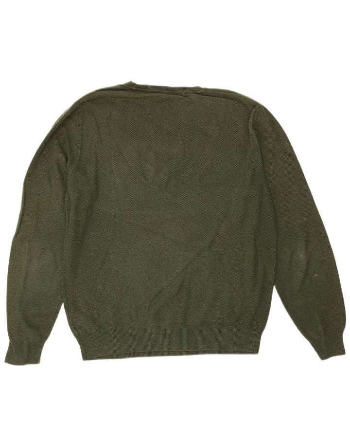 Massimo Dutti Mens V-Neck Jumper Sweater Large Green Cotton