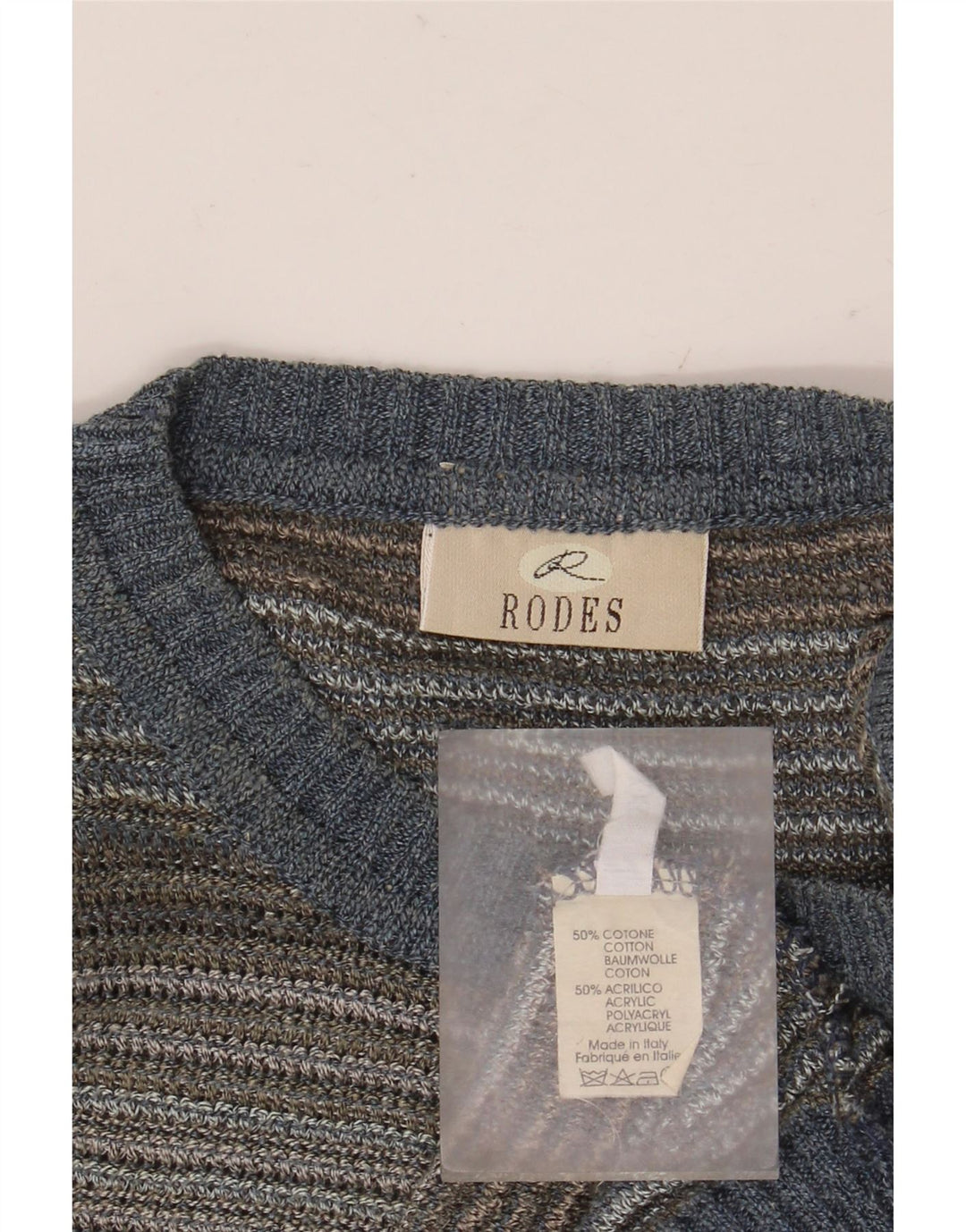 RODES Mens Crew Neck Jumper Sweater 2XL Multicoloured Striped Cotton