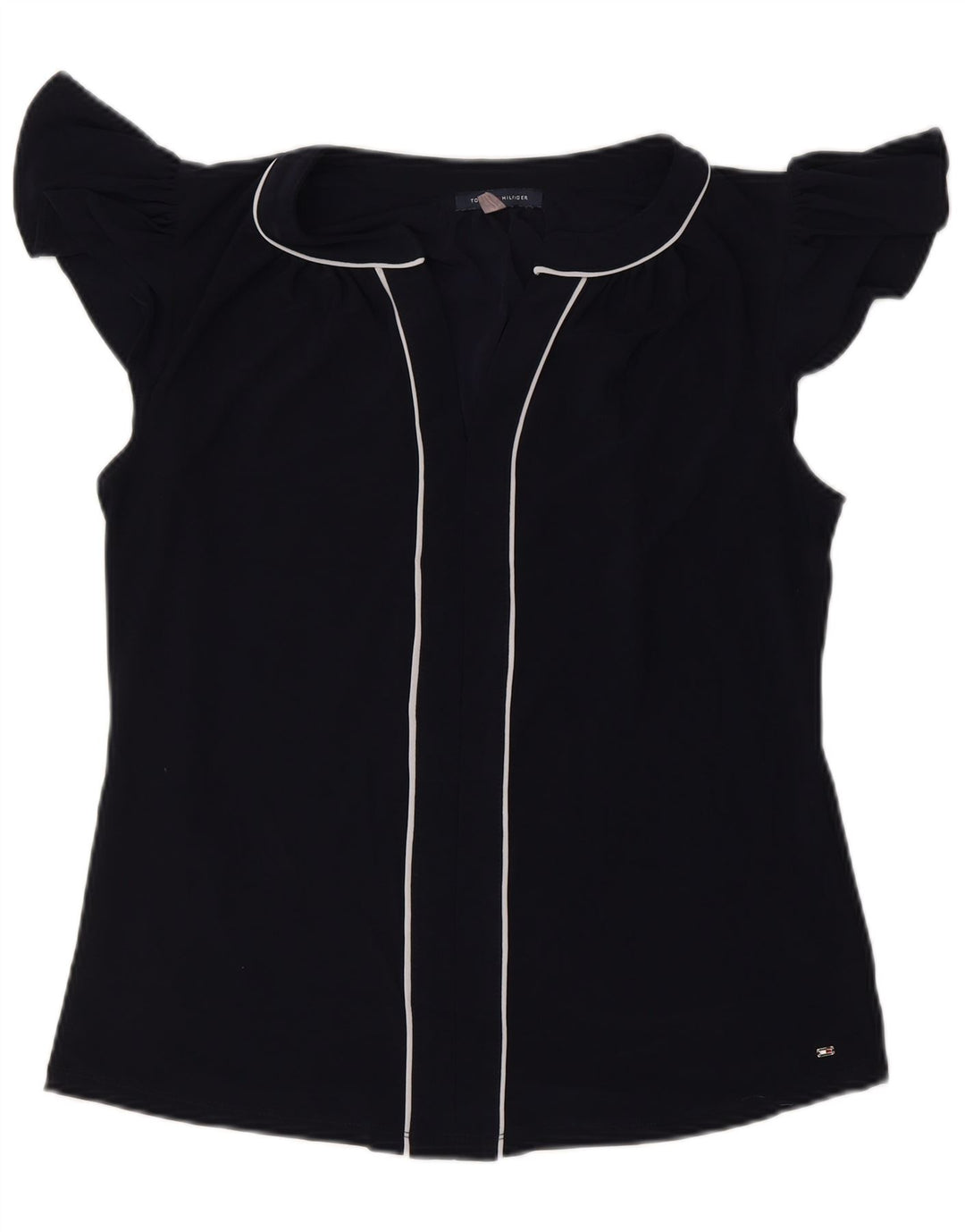 TOMMY HILFIGER Womens Blouse Top UK 14 Medium Navy Blue Polyester