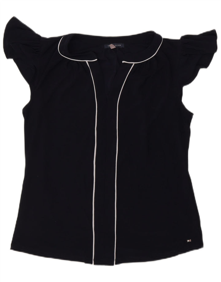 TOMMY HILFIGER Womens Blouse Top UK 14 Medium Navy Blue Polyester