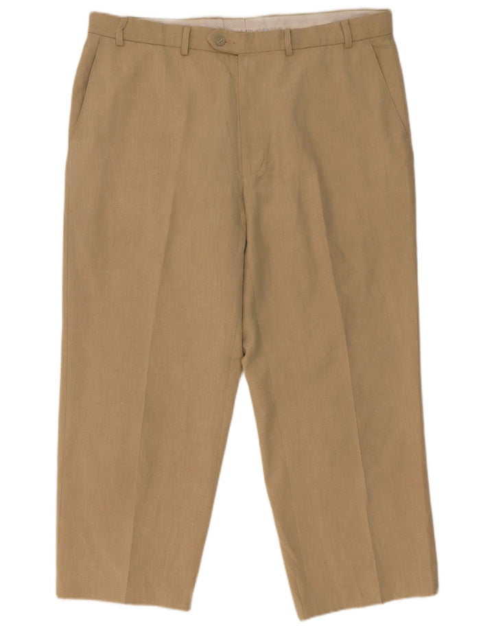 Marks & Spencer Mens Straight Suit Trousers W38 L26 Beige Polyester