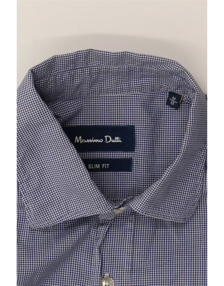 MASSIMO DUTTI Mens Slim Fit Shirt Medium Navy Blue Gingham Cotton Vintage Massimo Dutti and Second-Hand Massimo Dutti from Messina Hembry 