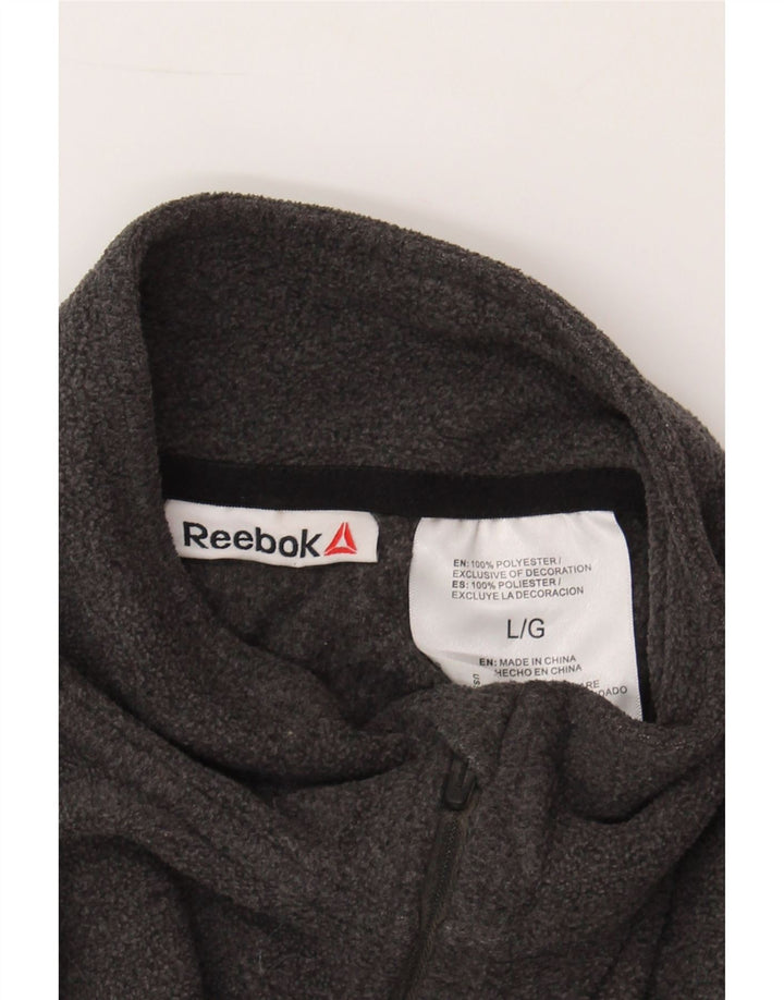 REEBOK Mens Zip Neck Fleece Jumper Large Grey Polyester Vintage Reebok and Second-Hand Reebok from Messina Hembry 