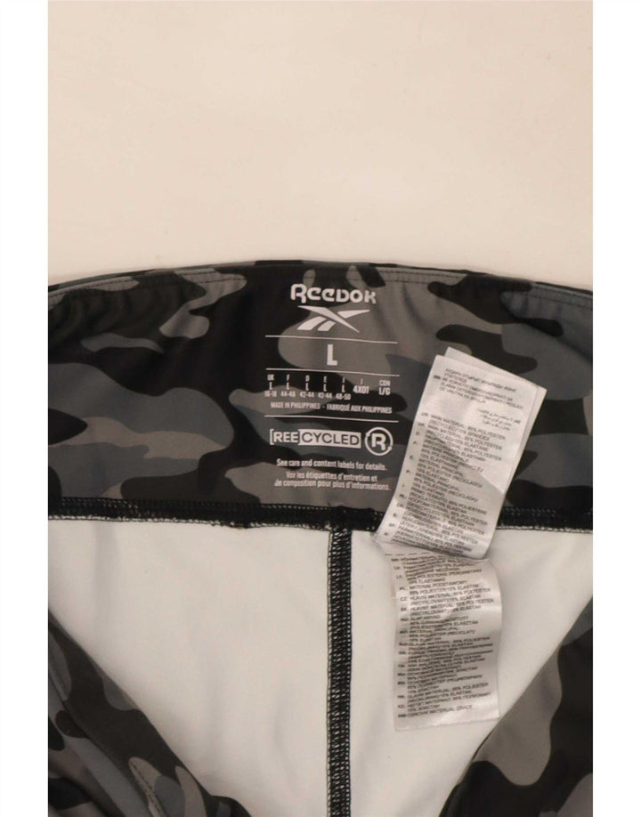 Reebok Leggings Femme UK 16/18 Large Gris Camouflage Polyester
