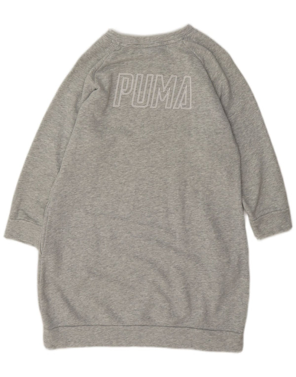 Puma Damen Sweatshirt-Pulloverkleid in Übergröße mit grafischem Print, Gr. 10, Größe S, Grau