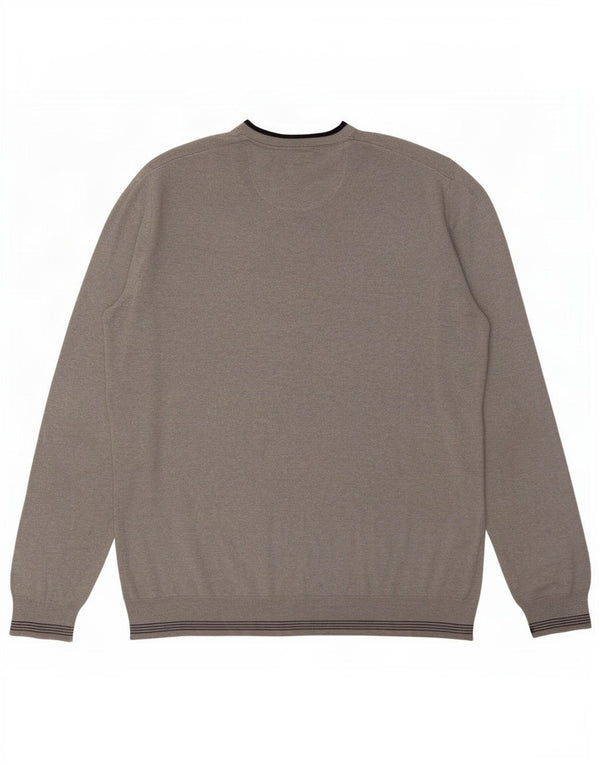 Pulover cu decolteu în V Hugo Boss pentru bărbați, 2XL, gri acrilic cu dungi
