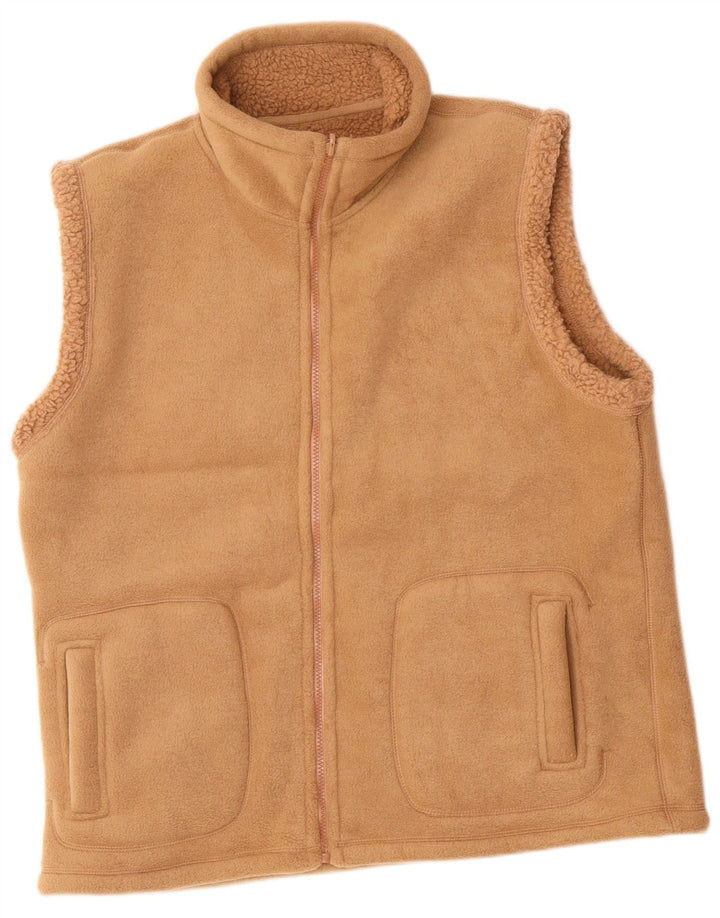 Vintage Mens Fleece Reversible Gilet UK 38 Medium Beige Polyester