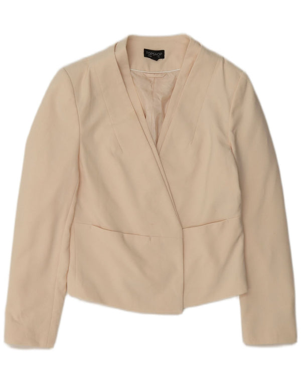 Topshop Damen Crop Open Blazer Jacke UK 12 Medium Off White Polyester