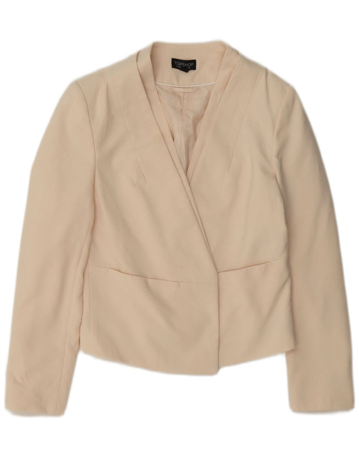 Topshop Damen Crop Open Blazer Jacke UK 12 Medium Off White Polyester