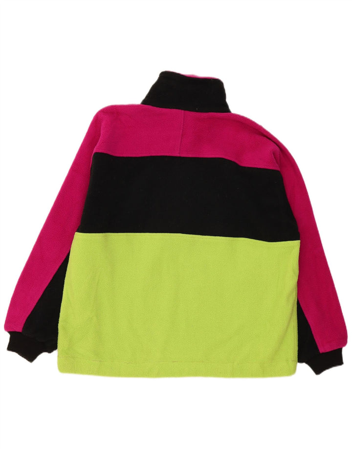 Maglione in pile da uomo vintage con zip e collo in poliestere color block verde medio