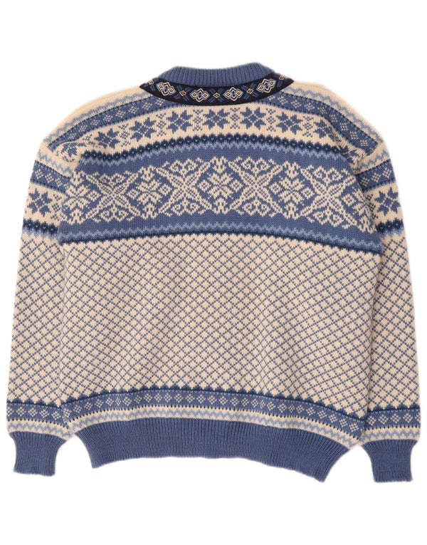 Vintage Mens Cardigan Sweater Medium Blue Fair Isle