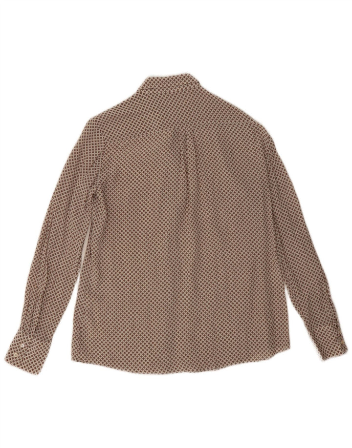 Massimo Dutti Womens Shirt Blouse EU 38 Small Beige Geometric Silk