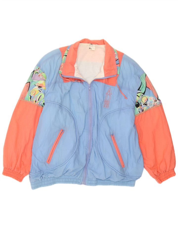 Vintage Damen-Trainingsanzug mit abstraktem Muster, Top-Jacke, UK 16, Groß, Blau