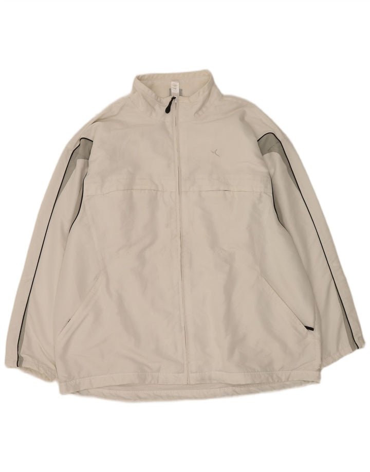 Domyos Herren-Trainingsanzug-Oberteil, Jacke, 2XL, weißes Colourblock-Polyester