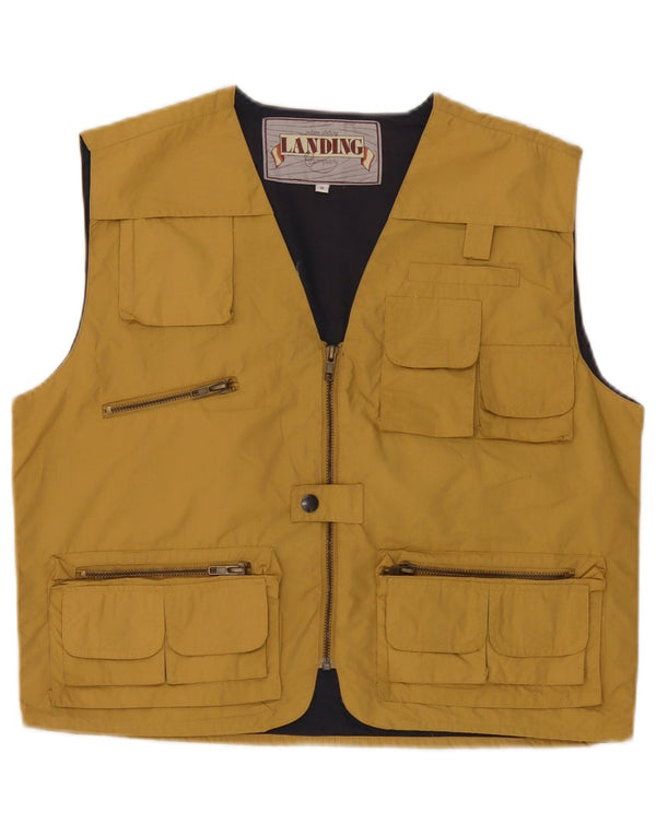 Vintage Mens Utility Gilet UK 38 Medium Yellow Polyester