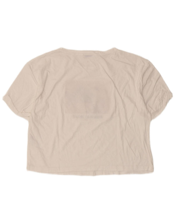 Zara Womens Crop Graphic T-Shirt Top UK 16 Grand Coton Blanc