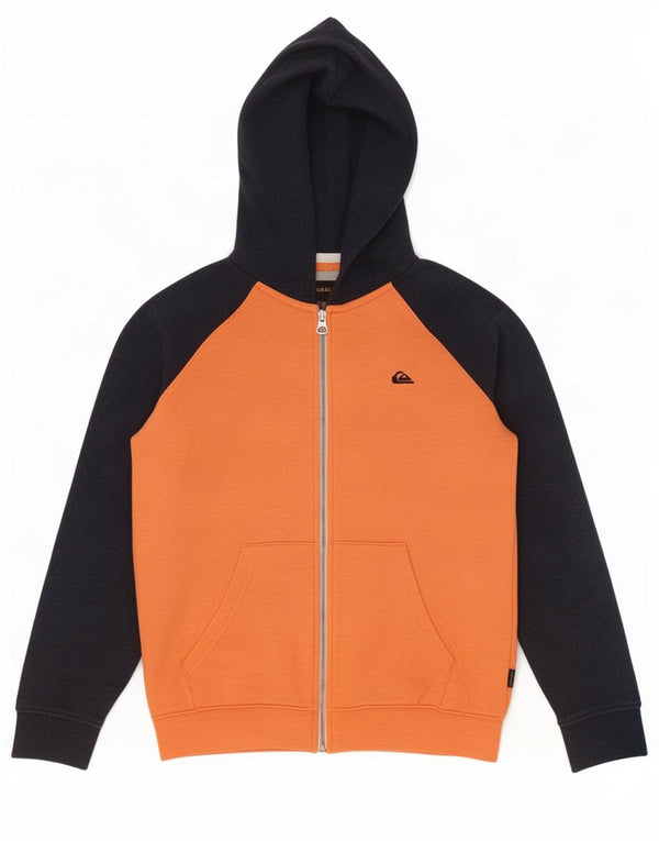 Quiksilver Boys Zip Hoodie Sweater 11-12 Years Medium Orange Colourblock