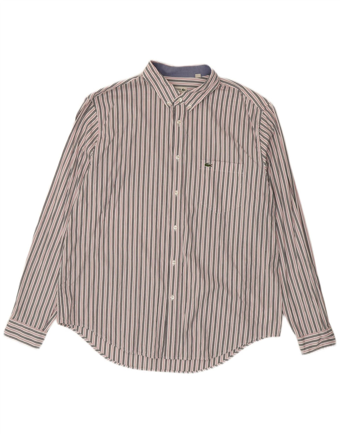 Lacoste Mens Regular Fit Shirt Size 45 XL White Striped Cotton