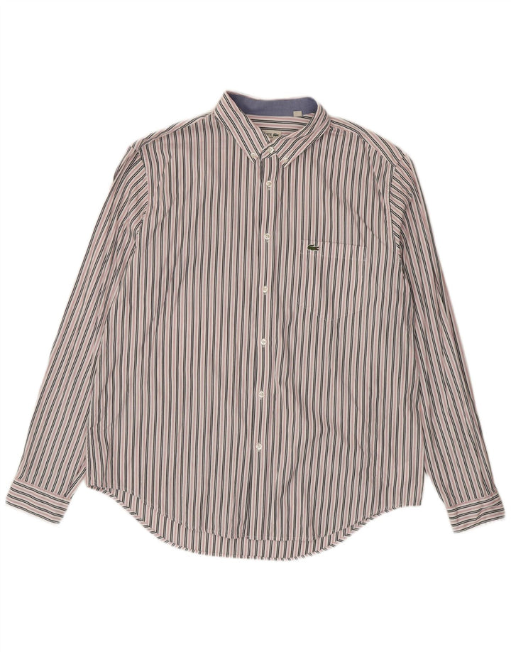Lacoste Mens Regular Fit Shirt Size 45 XL White Striped Cotton