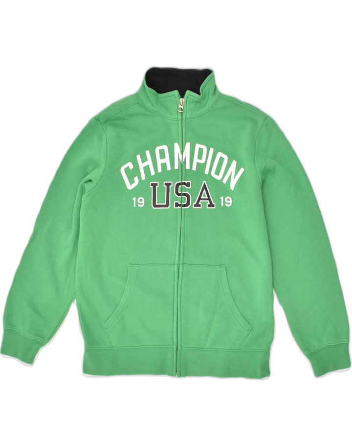 CHAMPION Boys Graphic Tracksuit Top Jacket 9-10 Years Medium Green Cotton | Vintage Champion | Thrift | Second-Hand Champion | Used Clothing | Messina Hembry 