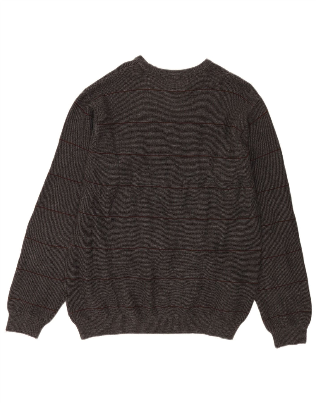 Izod Herren-Pullover mit Rundhalsausschnitt, mittelgrau, gestreift, Baumwolle
